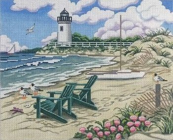 AP2817-BEACH SCENE with LIGHTHOUSE by Alice Peterson