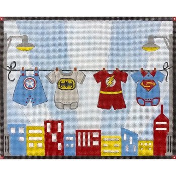 AP3775 BOYS SUPERHERO CLOTHESLINE BIRTH ANNOUNCEMENT by Alice Peterson