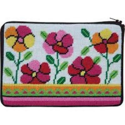 APSZ600 PINK & ORANGE POPPIES NEEDLEPOINT PURSE STITCH 'N ZIP KIT by Alice Peterson