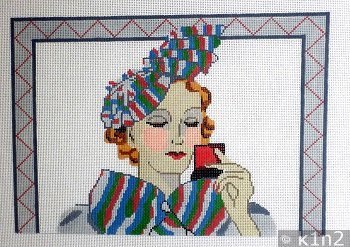 MAKEUP LADY WITH STRIPED HAT by Aviva Needlepoint STITCH GUIDE AV6010sg