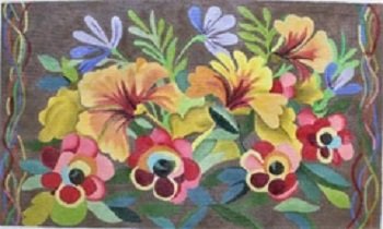 AWP 799J  PANSIES ON BROWN LARGE PILLOW by Ann Wheat Pace