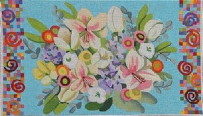 AWP 799C FLORAL ON AQUA LARGE PILLOW by Ann Wheat Pace