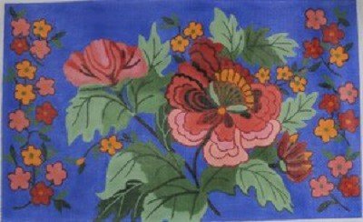 AWP 799I FLORAL ON BLUE LARGE PILLOW by Ann Wheat Pace