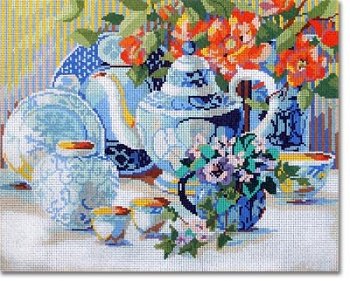CBKKDSPL18-TEA TIME BLUE and WHITE by CBK NEEDLEPOINT