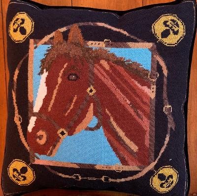 Horse Pillow with Velvet Piping and Back
