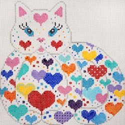 RECLINING HEART KITTY W STRIPES BY JP NEEDLEPOINT - JPA418