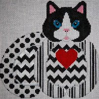 RECLINING BLACK & WHITE KITTY BY JP NEEDLEPOINT - JPA429