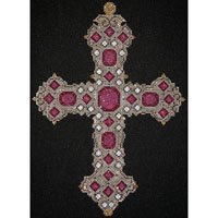 SILVER CROSS with PEARLS and RUBIES by JP Needlepoint - JPH036