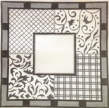JPTF058 BLACK WHITE & GREY PATCH TEFILLIN BAG by JP Needlepoint