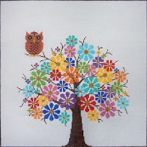 JPP145 HAPPY FLOWER TREE WITH OWL BY JP NEEDLEPOINT