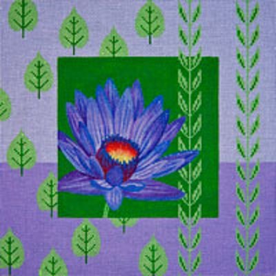 JPV-039 PURPLE WATER LILY & LEAVES by JP Needlepoint