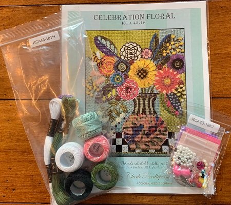 KCA43-18 CELEBRATION FLORAL STITCH GUIDE EMBELLISHMENT THREADS & BEADS KIT by Kelly Clark