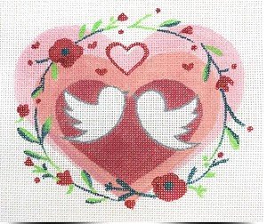 KISSING BIRDS HEART by Oasis Needlepoint O-MB5