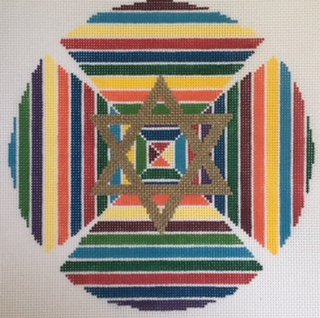 KPPF196 MULTIPLE LINES KEPAH STAR YARMULKE BLUE by Katherine Parfet