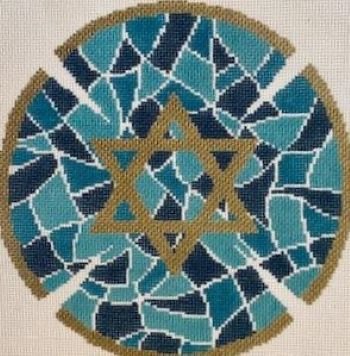 KPPF198 MOSAIC COLORFUL BLUE KEPAH YARMULKE by Katherine Parfet