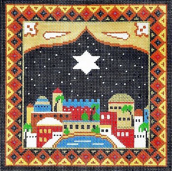 LEEJ145Tf-JERUSALEM NIGHT SKY TEFILLIN by Lee's Needlearts