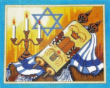 LEEJ165T-LARGE TORAH W CANDLES TALLIS by Lee's Needlearts