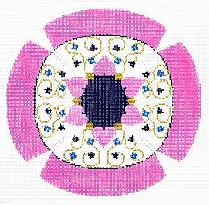 LEEJ192-PINK STAR BORDER YARMULKE by Lee's Needlearts