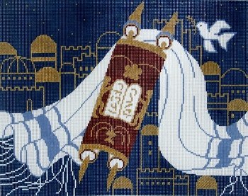 LEEJ203T-NAVY GOLD TORAH TALLIS by Lee's Needlearts