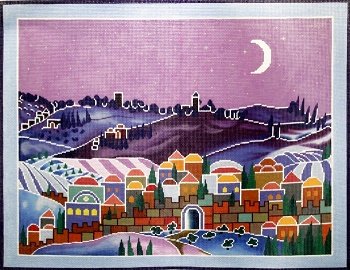 LeeJ1332wh-MOONLIT VILLAGE SCENE JERUSALEM by Lee's Needlearts