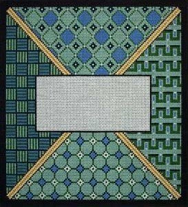 PM7601 BLUE GREEN GEOMETRIC TEFILLIN by Patti Mann