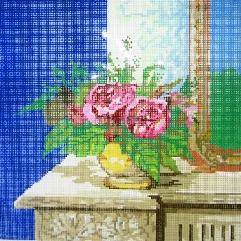 POIAPE277-FLOWERS ON TABLE w MIRROR by Point Of It All
