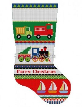 BOLD STRIPE TRUCKS STOCKING by Susan Roberts STITCH GUIDE SR3234sg