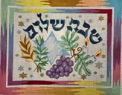 SREP1805 - PASTEL w STAR SHABBAT SHALOM Challah Cover by Susan Roberts