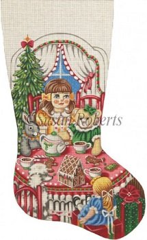 SRTTAXS432M CHRISTMAS TEA PARTY STOCKING by LIZ for Susan Roberts