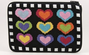 APSZ559 HEARTS ON BLACK NEEDLEPOINT PURSE STITCH 'N ZIP KIT by Alice Peterson