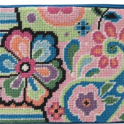 APSZ632 PASTEL FLORAL ON STRIPES NEEDLEPOINT PURSE STITCH 'N ZIP KIT by Alice Peterson