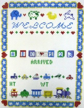CLEARANCE C - TR052 WELCOME BABY BOY SAMPLER BIRTH ANNOUNCE by Trish
